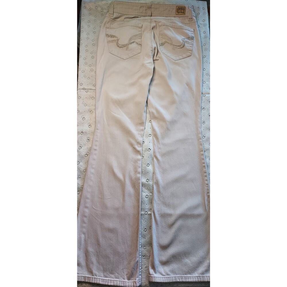 VTG Y2K l.e.i. Sophia Hipster Flare Low Rise Khaki Jeans Size 5 - Picture 2 of 15
